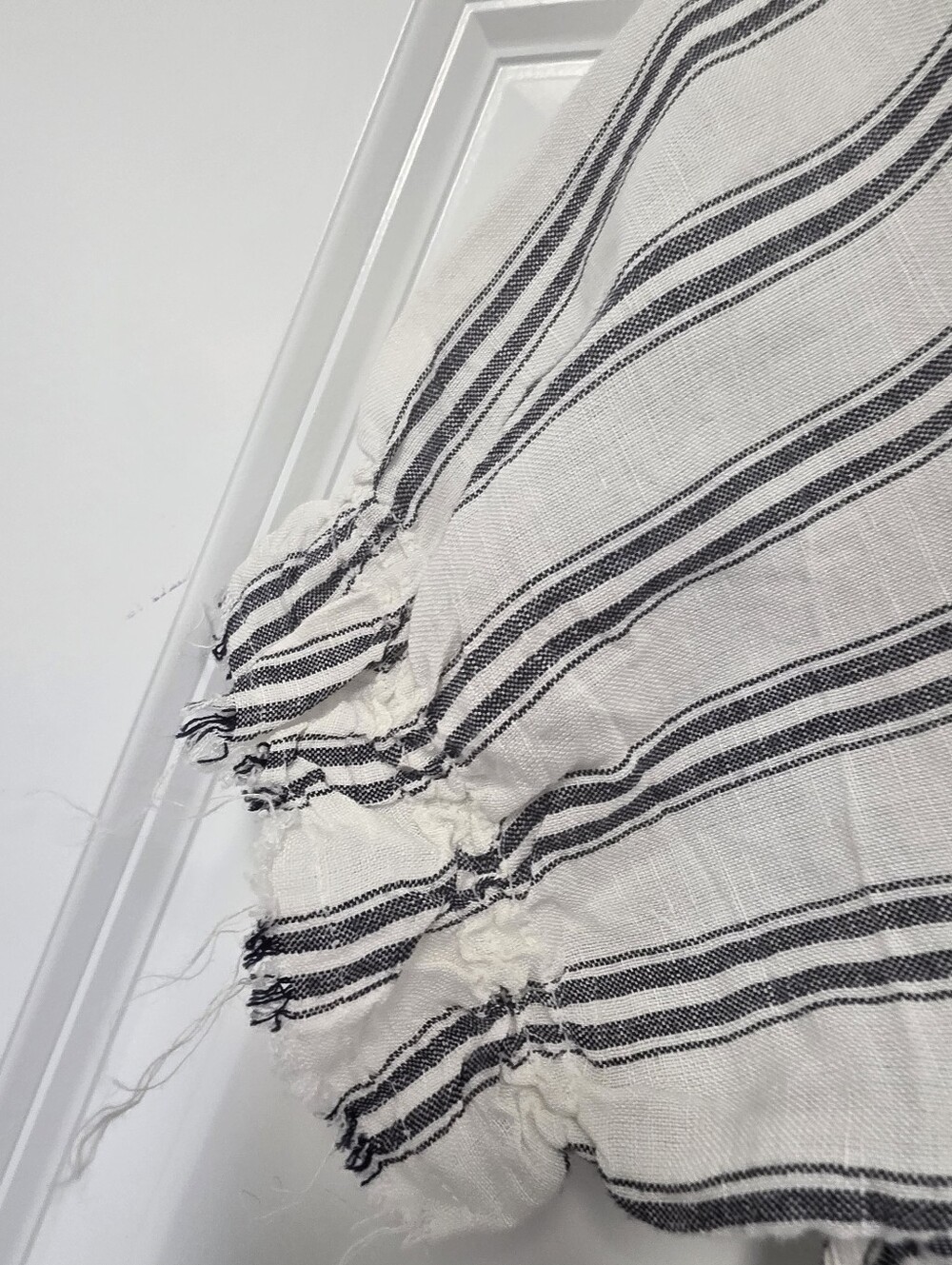 Anthropologie Linen Blend Striped Midi Dress Size 2 Cottagecore Prairie Blk Whit - Picture 6 of 11